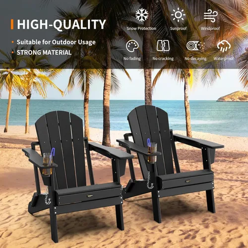 Vista 4 de VINGLI Sillas Adirondack de plástico, plegables con soporte para tazas, material de polietileno de alta densidad impermeable, cómoda capacidad