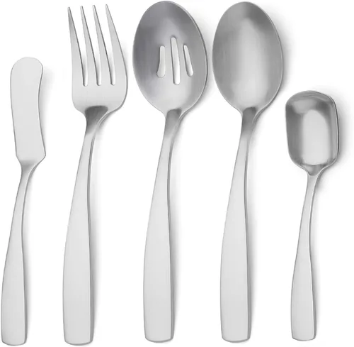 Vista 15 de O.C.E. Juego de Cubiertos de Servir de 5 Piezas Negro Mate, Juego de Utensilios de Acero Inoxidable, Acabado Satinado, Juego de Vajilla de Servir