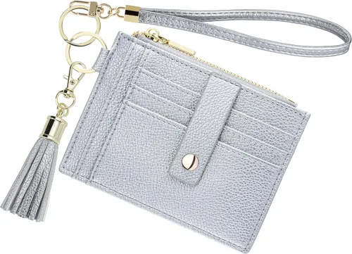 Vista 13 de Cartera con llavero para mujer, delgada, con bloqueo Rfid, tarjetero para tarjetas de crédito, cartera de identificación con cremallera, cartera