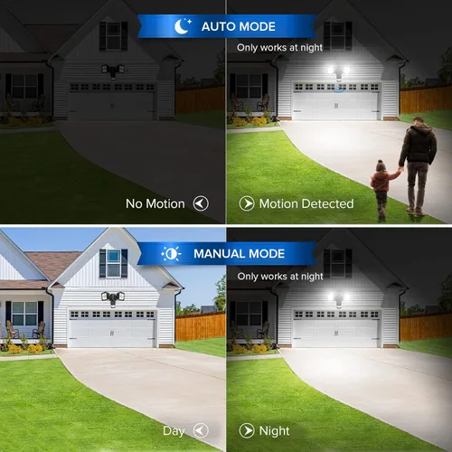 Vista 4 de SANSI Luces LED de seguridad con sensor de movimiento para exteriores, 30 W (equivalente incandescente de 250 W) 3400 lm, luz diurna 5000 K, Negro