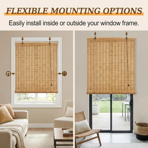 Vista 4 de HIAPES - Persianas de bambú para ventanas interiores, patio, ventanas, tamaño personalizado, fácil de instalar, para interiores y exteriores