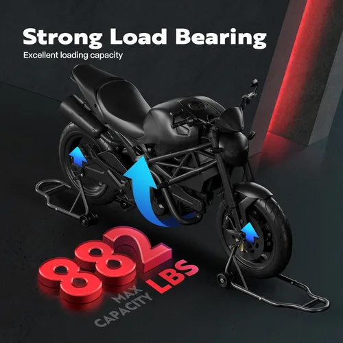 Vista 7 de SPECSTAR Soportes universales para motocicleta, capacidad de 882 libras, ruedas delanteras y traseras, combo de elevación con carrete de basculante