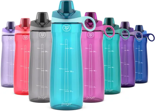 Vista 25 de Pogo Plastic Water Bottle with Chug Lid and Carry Handle, Reusable, BPA Free, Dishwasher Safe, Perfect for Travel, School, Outdoors, and Gym 18oz