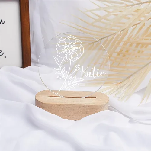 Vista 5 de Luz nocturna de flor de nacimiento, luz de noche de flor de caléndula de octubre, luz LED personalizada, regalos para amigos, lámpara de noche LED
