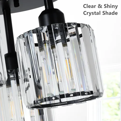 Vista 3 de PAUFUL Lámpara de Techo Semiempotrada de Cristal, Lámparas de Techo Modernas de 3 Luces Cerca del Techo, Lámparas de Cocina Negras con Pantalla