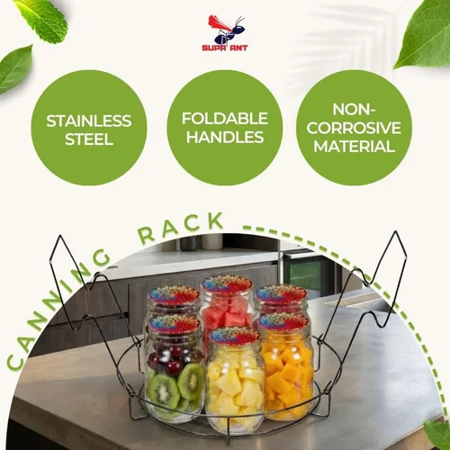 Vista 6 de Supa Ant Paquete de 2 estantes de conservas para olla (12 pulgadas) de acero inoxidable con asas, kit de suministros para conservas de baño de agua