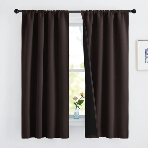Vista 63 de NICETOWN Biscotti Beige 100% Cortinas opacas de 45" de largo para cocina, bolsillo con varilla para sótano completamente opaco, cortinas térmicas