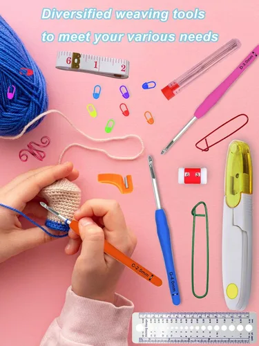 Vista 5 de Juego de ganchos de ganchillo de 12 tamaños, 55 piezas ergonómicas para principiantes, ganchos de ganchillo de hilo de 2 a 0.315 in para manos