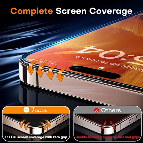 Vista 218 de TOCOL Protector de pantalla de privacidad para 15 Pro Max, 6.7 pulgadas, dureza 9H, grado militar, inastillable, vidrio templado HD, cobertura