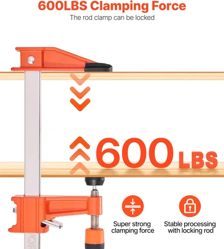 Vista 4 de VEVOR Abrazaderas de barra para carpintería, paquete de 2 abrazaderas de 6 pulgadas y 2 paquetes de 12 pulgadas, abrazadera F bloqueable con límite