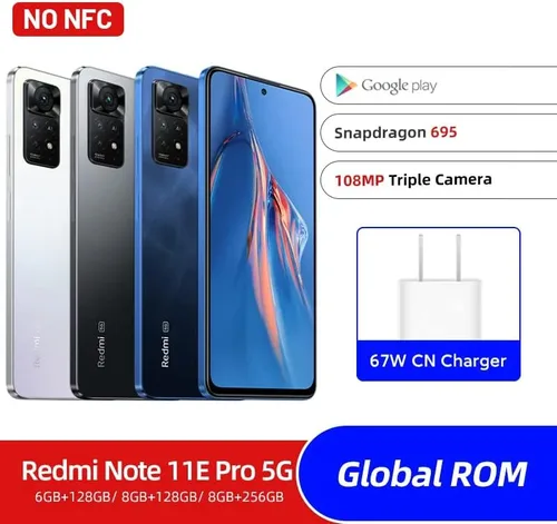 Vista 2 de Xiaomi Redmi Note 11E Pro 5G (para Tmobile Mint Tello & Global) (128 Gb + 8 Gb) desbloqueado de fábrica 6.67 108Mp Cam (Mundo oscuro)