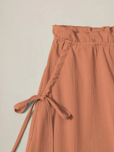 Vista 5 de BAVADER Conjunto de ropa para niña, 2 piezas, con cuello cuadrado, manga abombada, pantalones cortos con bolsillo con cordón para verano