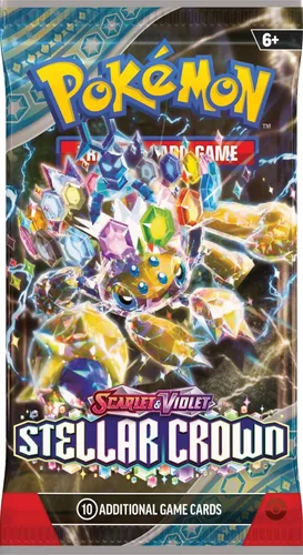 Vista 2 de POKEMON TCG: Paquete de refuerzo de corona estelar escarlata y violeta (1 paquete) - 10 cartas