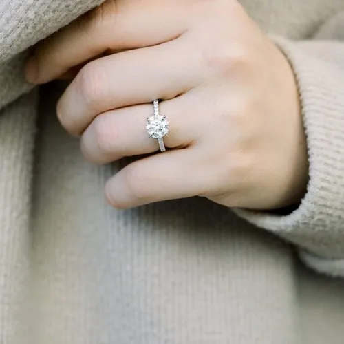 Vista 5 de Anillo de compromiso de moissanita de corte redondo de 2-14 quilates para mujer oro blanco de 10 quilates de 14 quilates y 18 quilates Metal