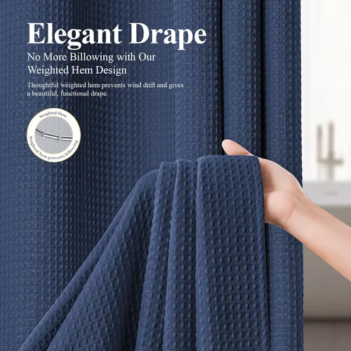 Vista 4 de 3 in 1 Waffle Shower Curtain Set with PEVA Liner 72Wx72H Navy Blue Azul marino