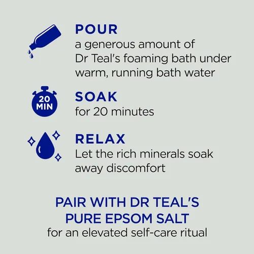 Vista 3 de Dr Teal's Baño espumoso con sal pura de Epsom, aceite de semilla de cáñamo de cannabis sativa, 34 onzas líquidas (paquete de 4)