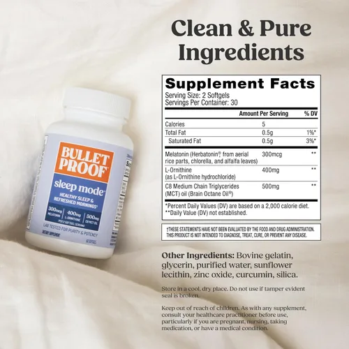 Vista 2 de Bulletproof Cápsulas blandas para modo de sueño, 60 unidades, suplemento con aceite MCT C8 de octano cerebral para apoyar el sueño