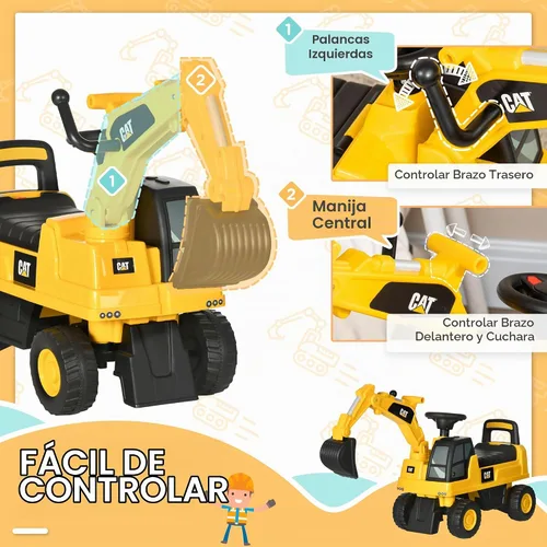 Vista 4 de Aosom Excavadora Ride on Toy CAT Cuerno con licencia para 18-36 meses