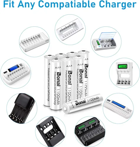 Vista 7 de BONAI Baterías AAA recargables • 1100 MAh • NiMH de alta capacidad • Recarga hasta 1200x • Paquete de 16 precargadas