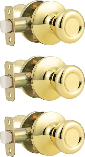 Vista 38 de GOBEKOR Paquete de 1 perillas para puerta de paso, pomos interiores de latón pulido sin llave, pomos de puerta de armario, pasillo, pomo de paso