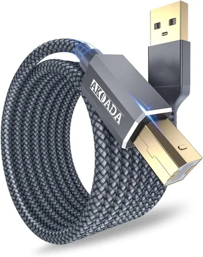 AkoaDa Cable de impresora, cable USB A a B de 10 pies, cable de impresora USB 2.0, cable de escáner de alta velocidad compatible con HP, Brother,