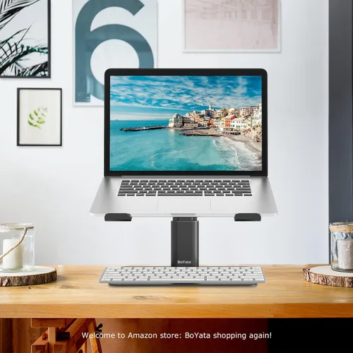 Vista 7 de BoYata Soporte ergonómico de aluminio para laptop, soporte ergonómico de aluminio para computadora portátil, soporte para computadora de escritorio