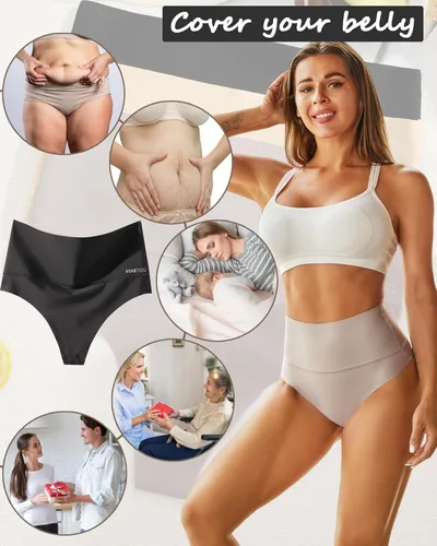 Vista 6 de FINETOO Ropa interior para mujer, de cintura alta, control de abdomen, sin costuras, moldeador, bragas invisibles, paquete de 4, S-3XL