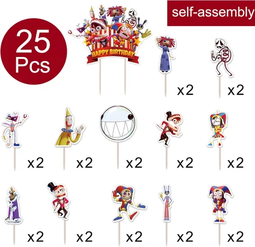 Vista 2 de Generic 25 piezas de decoración de pastel de circo digital para pastel de cumpleaños, decoración de fiesta temática, taza de papel para tartas