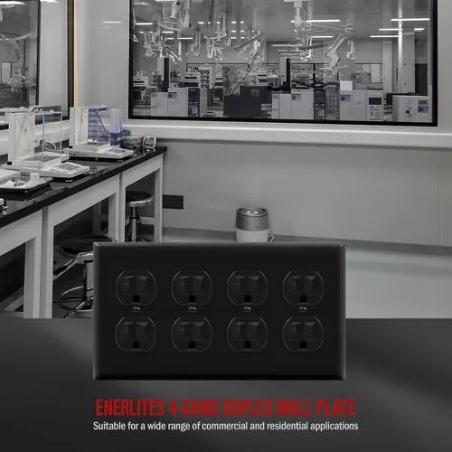 Vista 5 de ENERLITES - Placa de pared con receptáculo cuádruple dúplex, cubierta de salida eléctrica de cuatro bandas, tamaño estándar de 4 bandas de 4.50 x