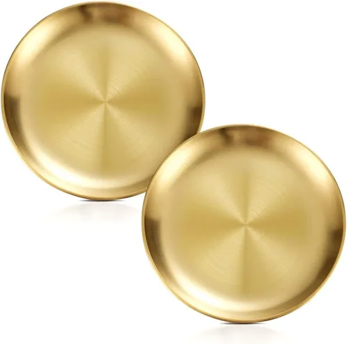 2 platos de acero inoxidable de 6.7 pulgadas, platos redondos de metal de acero inoxidable, platos de cena de metal para cena, campamento, al aire