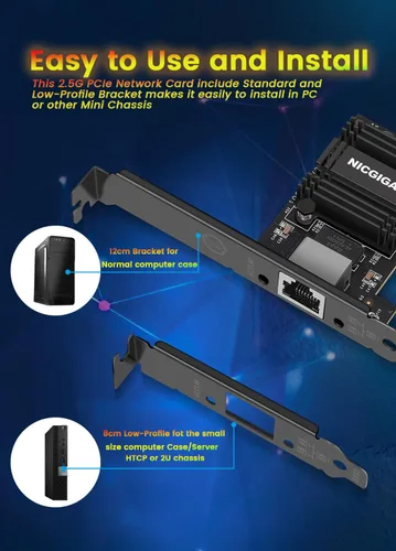 Vista 5 de NICGIGA Adaptador de Red PCIe de 2.5G Base-T, Tarjeta de Red Gigabit PCI Express Realtek RTL8125B 2.5Gbps/1Gbps/100Mbps Convertir a Puerto LAN