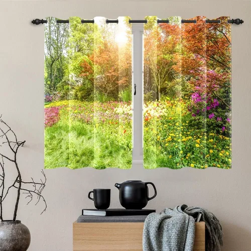 Vista 102 de Cortinas opacas para ventana con vista de cascada, día soleado, amanecer, primavera, paisaje natural, cortinas de ventana con aislamiento térmico