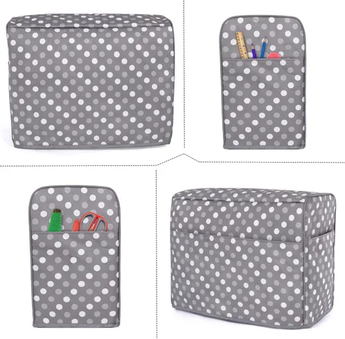 Vista 8 de LUXJA Bolsa de transporte para máquina de coser con cubierta para máquina de coser, puntos grises