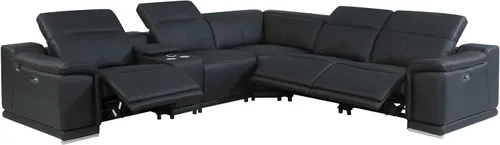 Vista 512 de BlackJack Furniture Venice - Sofá modular de cuero italiano de grano superior de 5 piezas con 3 reclinables eléctricos, reposacabezas ajustable