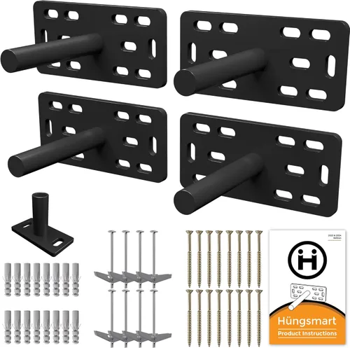 Vista 29 de Juego de 4 soportes para estantes flotantes de servicio pesado (placa base de 1/4 de pulgada de grosor) de acero dulce pintado en negro/soporte