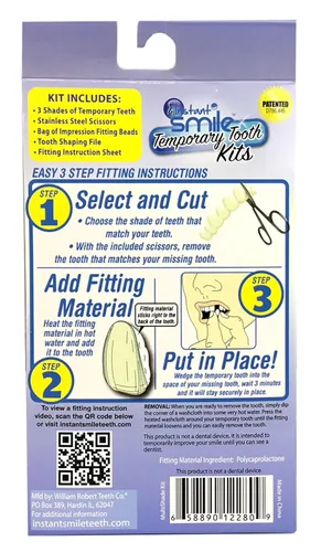 Vista 5 de Instant Smile Kit de reparación de dientes temporal patentado MULTISHADE. Una solución de aspecto realista para un diente perdido o roto.