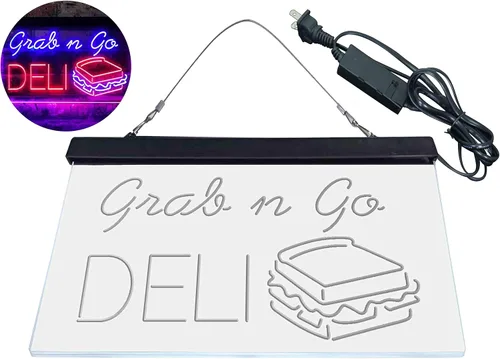Vista 8 de ADVPRO Grab n Go Deli Café - Letrero de neón LED de doble color, azul y rojo, 24 x 16 pulgadas st6s64-i3835-br