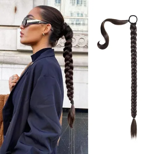 Vista 81 de SEIKEA Extensión de cola de caballo de trenza larga mejorada con lazo elástico, lacio, elegante extensiones de cabello trenzado envolvente