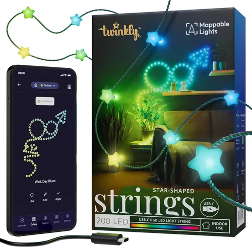 Vista 13 de Twinkly Strings - Vela USB-C de 100 LED, cadena de luces LED en forma de vela, luces LED RGB multicolor, luces para el día de San Valentín
