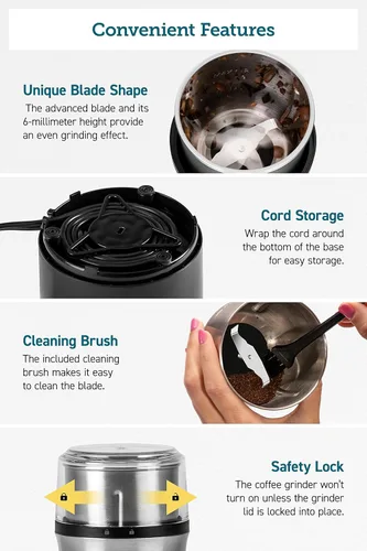 Vista 6 de COSORI Molinillo eléctrico de café expreso, cuchillas de acero inoxidable de grado alimenticio, 12 tazas, color negro