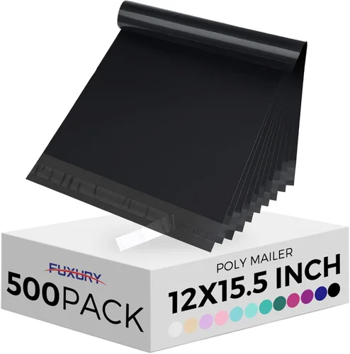 Vista 26 de Fuxury 12 x 15.5 pulgadas 100 piezas de sobres de polietileno negros resistentes para envío, sobres de plástico para correo de ropa, bolsas