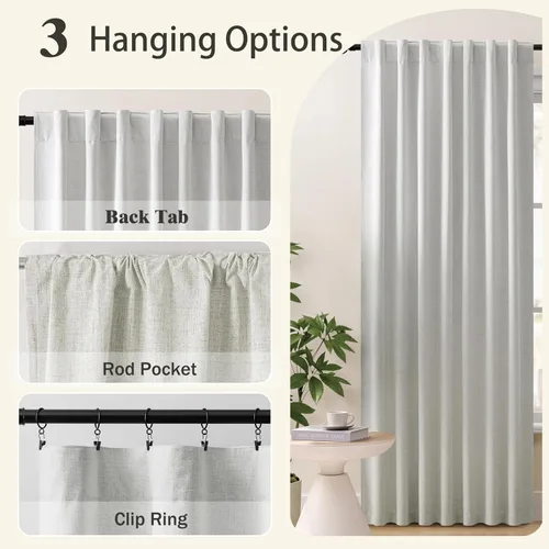 Vista 5 de MISS SELECTEX Cortinas de lino texturizadas 100% opacas gruesas para dormitorio, cortinas de bloqueo de luz, con bolsillo para barra y pestañas