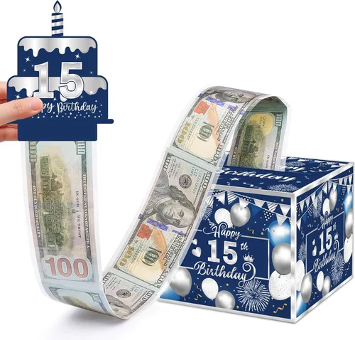 Vista 14 de Caja de regalo de cumpleaños con calcomanías de bricolaje para cualquier edad, soporte de dinero sorpresa para regalo en efectivo con tarjeta