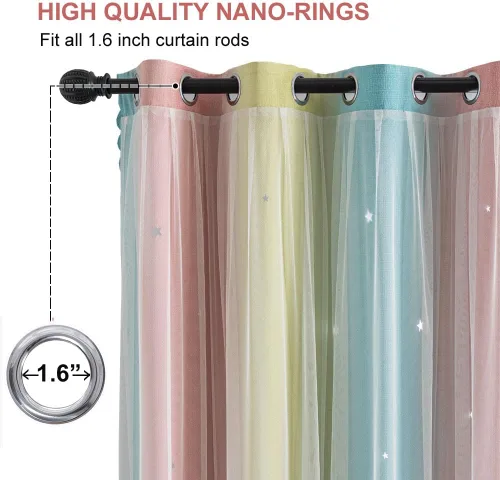 Vista 2 de Cortinas opacas con recortes de estrellas para dormitorio de niñas y niños, doble capa con superposición transparente, cortinas de princesa