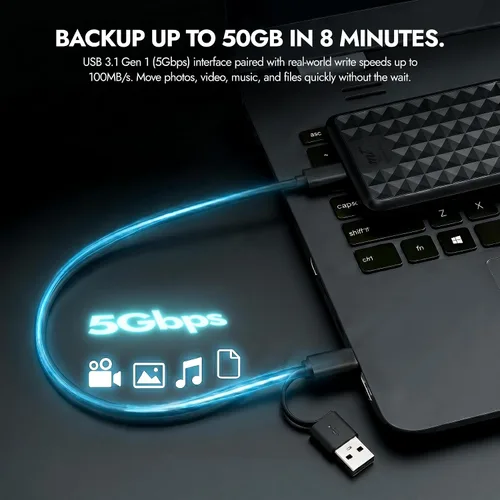 Vista 5 de Disco Duro Externo – HDD de Alta Velocidad USB 3.0/ Tipo-C Portátil – Compatible con Windows, Mac, Laptop, PC, Escritorio, PS4/5, Xbox – Negro