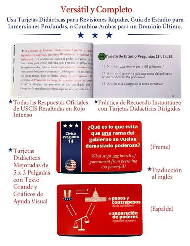 Vista 5 de US Citizenship Test Flashcards & Study Guide Combo Set (EspañolInglés) Ciudadanía Americana Tarjetas y Guía de Estudio de Bolsillo, 100 preguntas