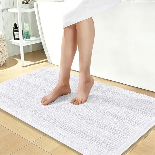 Vista 75 de OLANLY Alfombras de Baño Gruesas de 47 x 20 pulgadas, Extra Suaves Absorbentes de Chenilla a Rayas, Respaldo de Goma, Lavables y Secables a Máquina