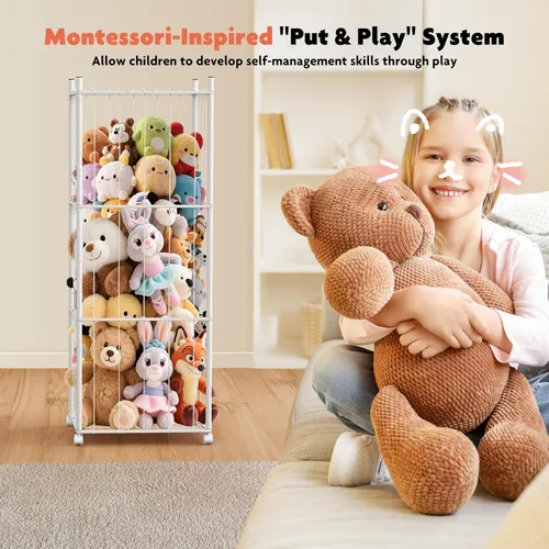 Vista 5 de GoKEDA Almacenamiento de animales de peluche, torre de almacenamiento de animales de peluche de metal extragrande, soporte resistente