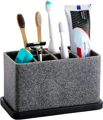ZCCZ Soporte para cepillo de dientes, organizador de baño de 6 ranuras para almacenamiento en cubierta, contiene pasta de dientes, hilo dental,