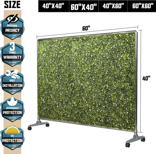 Vista 3 de TANG Divisor de ambientes de 60 pulgadas de alto x 40 W para pared de seto sintético, paneles de boj verde, pantalla de privacidad independiente
